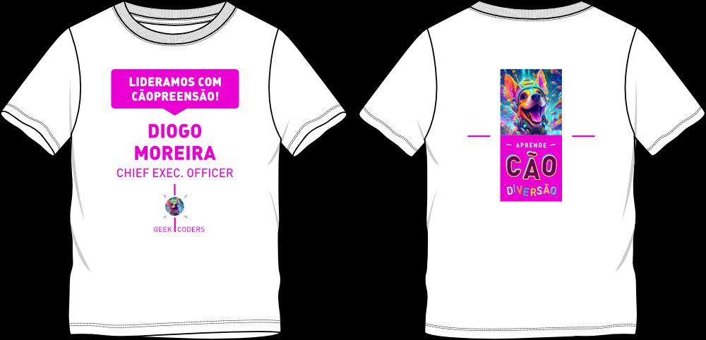 Image of thirts with branding that say Aprende Cao Diversao. This is an image related to a project inside Pedro Rodrigues (Treze413) graphic design portfolio.